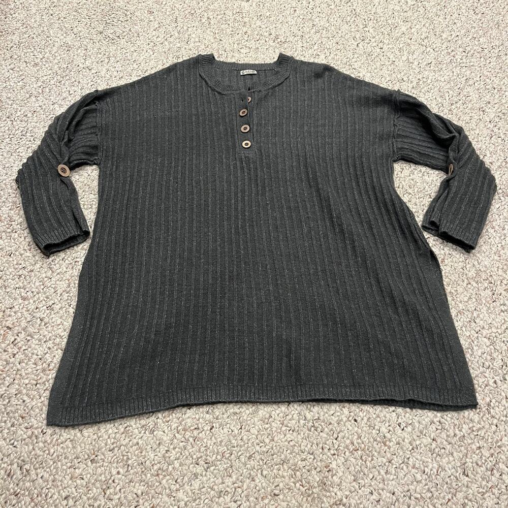 Intimately Free People Henley Ribbed Pullover Sweater Sz M Cozy Oversized